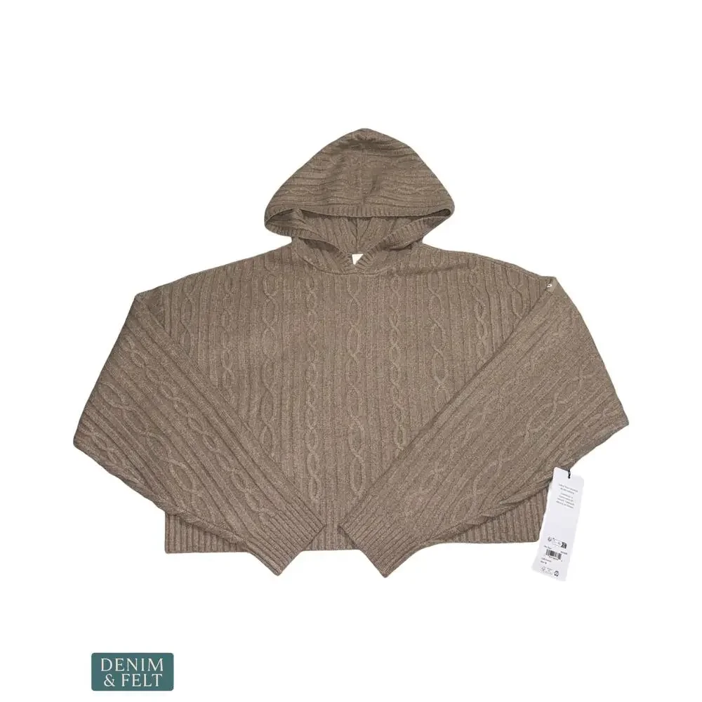 NEW Alo Yoga Cable Knit Winter Bliss Hoodie Light Cocoa Cozy Luxe Cropped Soft M
